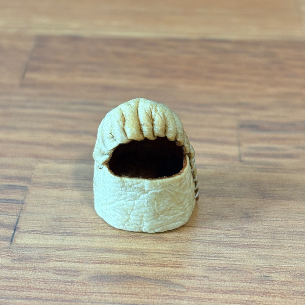 Vintage Sewing Thimble Leather Textured Tan Brown Sewing Accessory Stitched VTG